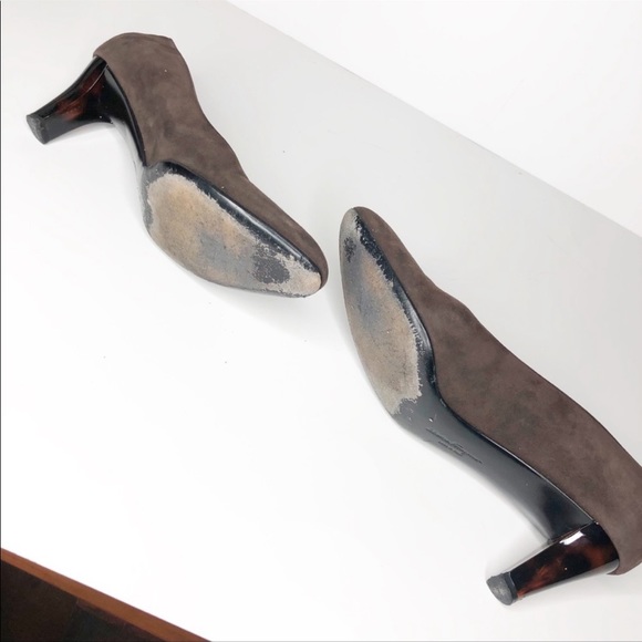 Salvatore Ferragamo Brown Suede Tortoise Heels 6 - Picture 7 of 8